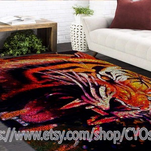 Tiger Latch Hook Kits, Large Latch Hook Rug Kit for Adults Latch Hook Kits with Printed Canvas Christmas  Decoration