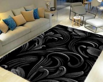 Floral Latch Hook Rug Kit: Black DIY Tapestry Craft