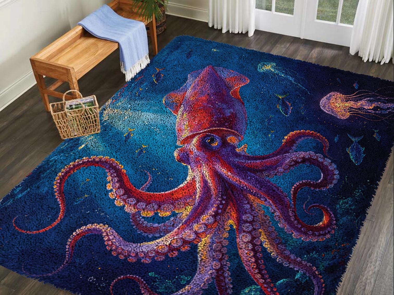 40 DIY Yarn Crafts For Kids 12 Octopus Jellyfish Ocean Rug: DIY Latch Hook Yarn Craft Kit, Home Decor