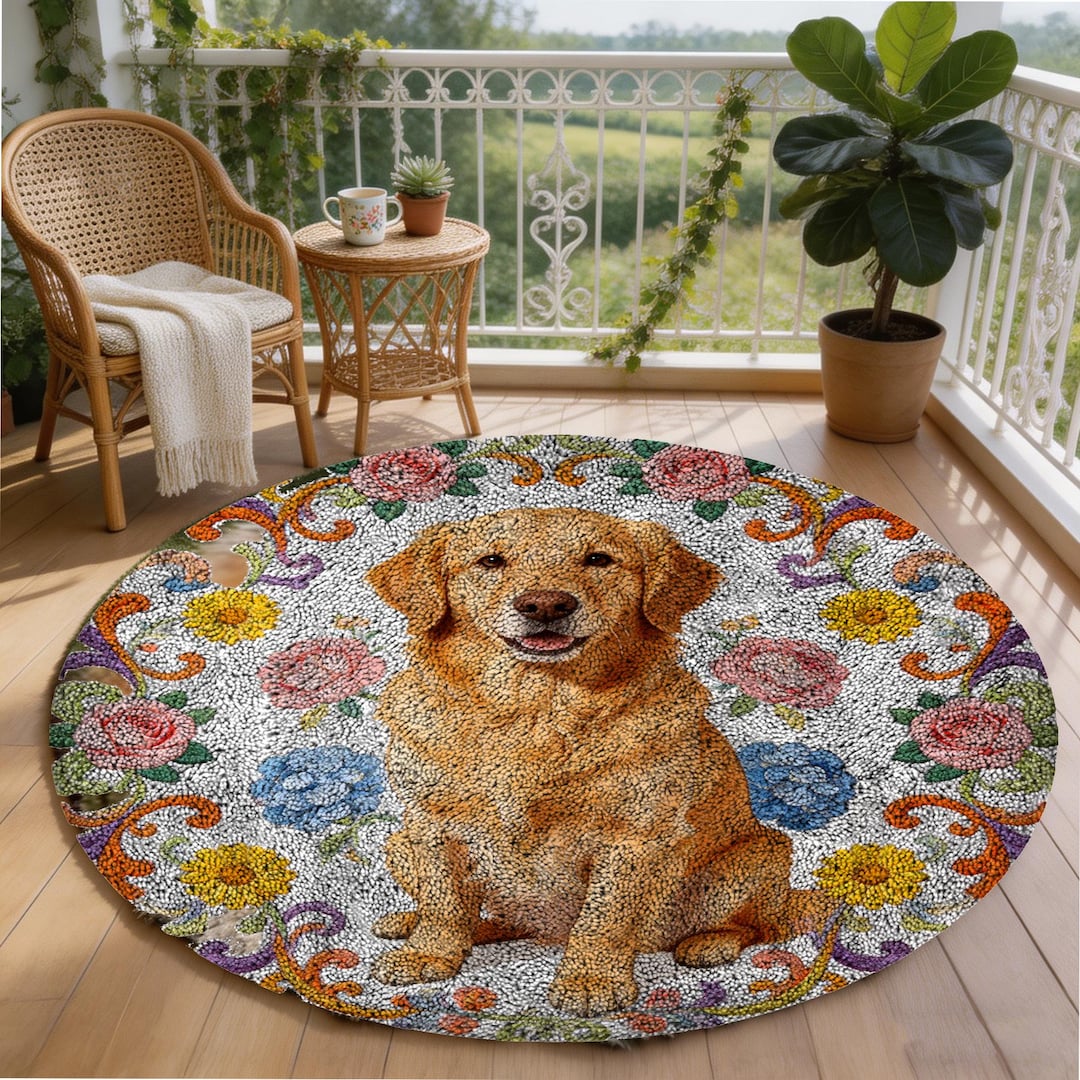 Golden Retriever Dog Latch Hook Rug Kit: Colorful Floral DIY Home Decor ...