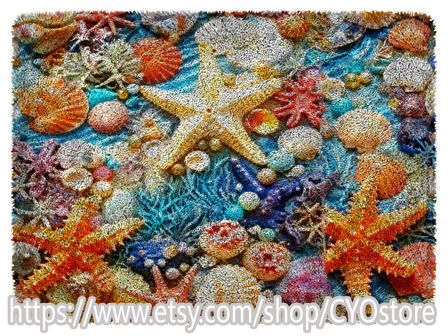 Starfish Latch Hook Rug Kit: DIY Seashell Carpet Craft