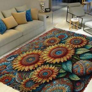 Latch Hook Kits, Large Latch Hook Rug Kit for Adults Latch Hook Kits with Printed Canvas Sunflower Decoration