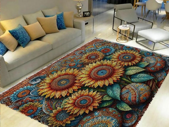 ZFFLYH Latch Hook Rug Kit For Adults - Sunflower DIY Crochet Tapestry With Preprinted Canvas