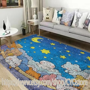 Large Latch Hook Rug Kit for Adults - DIY Cartoon Carpet, Printed Canvas, Handmade Craft Gift, Festival Home Decor, Easy Beginner Project