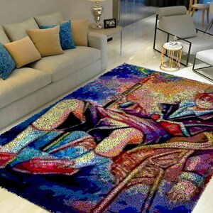 Kits de gancho de pestillo, kit de alfombra con gancho de pestillo grande para adultos Kits de gancho de pestillo con lienzo impreso Personajes de anime de dibujos animados Alfombra decorativa