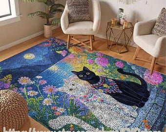 Latch Hook Rug Kit: Black & White Cats, DIY Tapestry Needlework