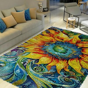 Latch Hook Kits, Large Latch Hook Rug Kit for Adults Latch Hook Kits with Printed Canvas Sunflower Decoration