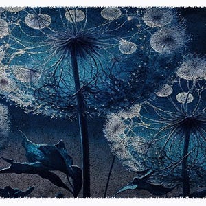 May include: A close-up of a blue and white dandelion flower with a blurred background. The dandelion is in focus and the background is out of focus. The dandelion is a symbol of hope and new beginnings.