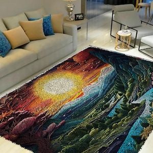 Flower World Sun Latch Hook Kits, Large Latch Hook Rug Kit for Adults Latch Hook Kits with Printed Canvas Christmas Decoration