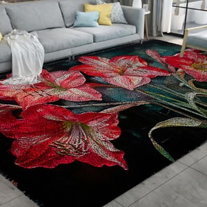 Beautiful Flowers Latch Hook Kits, Large Latch Hook Rug Kit for Adults Latch Hook Kits with Printed Canvas Christmas Decoration