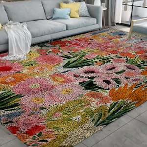 Knüpfteppich-Set, Großes Knüpfteppich-Set für Erwachsene mit bedruckter Leinwand / multifunktional / Wandteppich / Teppich / Geschenk / Blume