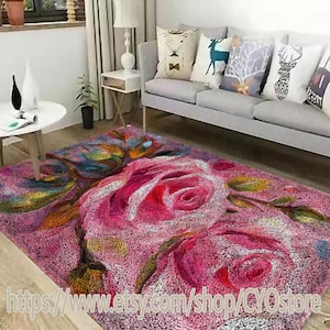 Latch Hook Rug Kit: Floral DIY Yarn Crochet, Adult Craft Supplies