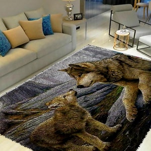 Große Knüpfteppich-Set für Erwachsene mit bedruckter Leinwand / multifunktional / Wandteppich / Teppich / Geschenk / Wolf
