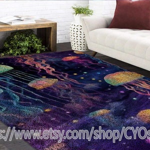 Latch Hook Kits, Large Latch Hook Rug Kit for Adults Latch Hook Kits with Printed Canvas Cartoon jellyfish Decoration