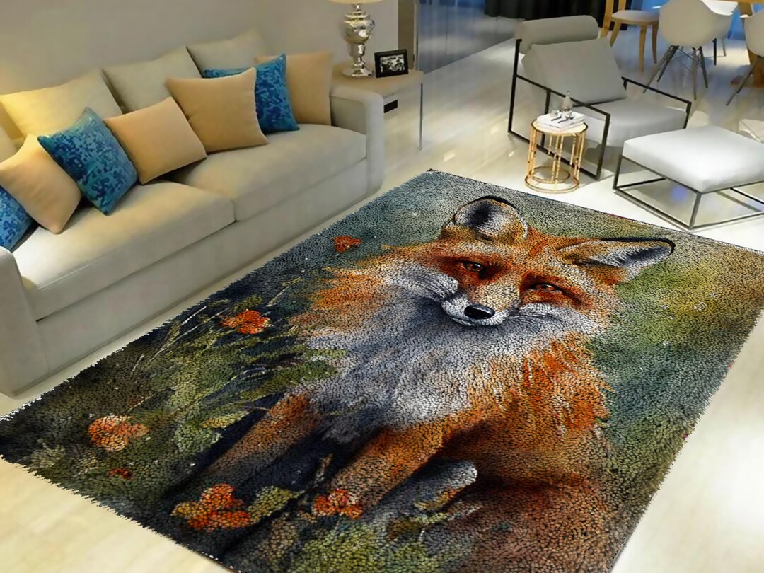 Fox Latch Hook Rug Kit: Large Printed Canvas, DIY Carpet - Etsy
