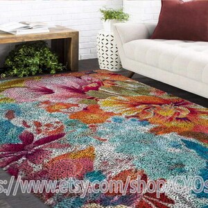 Latch Hook Kits, Large Latch Hook Rug Kit for Adults Latch Hook Kits with Printed Canvas Floral flower  Decoration