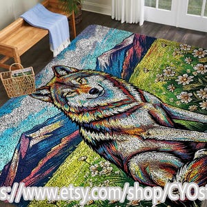 Wolf Latch Hook Rug Kit Easy DIY Yarn Craft Wall Hanging Decor Pre-Printed Canvas With Non-Slip Backing-All Materials Included