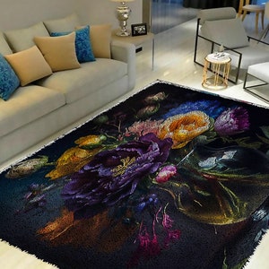 A stunning bouquet of flowers Latch Hook Kits, Large Latch Hook Rug Kit for Adults Latch Hook Kits with Printed Canvas Christmas Decoration
