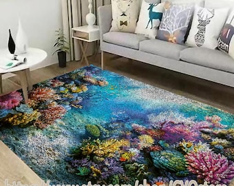 Underwater World Latch Hook Rug Kit: DIY Embroidery Tapestry
