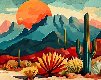 Cactus Desert Latch Hook Kit - Make Your Own DIY Rug, Pillow Or Wall Hanging (20x15 Inch)