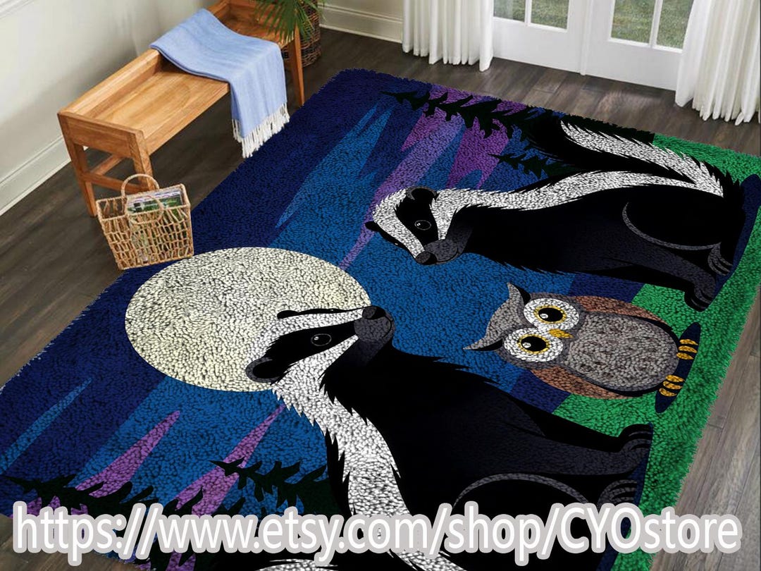 Skunk Rug Owl Skunk Latch Hook Kit: DIY Rug Making Craft Pre-printed Canvas With ...