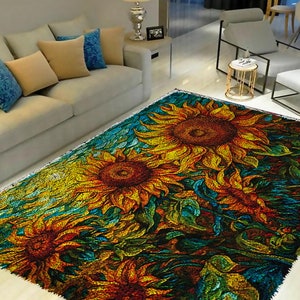 Latch Hook Kits, Large Latch Hook Rug Kit for Adults Latch Hook Kits with Printed Canvas Golden Sunflower Decoration