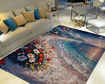 Floral Beach Latch Hook Rug Kit: DIY Home Decor Tapestry