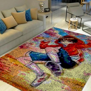 Latch Hook Kits, Large Latch Hook Rug Kit for Adults Latch Hook Kits with Printed Canvas Cartoon anime characters Decoration Carpet
