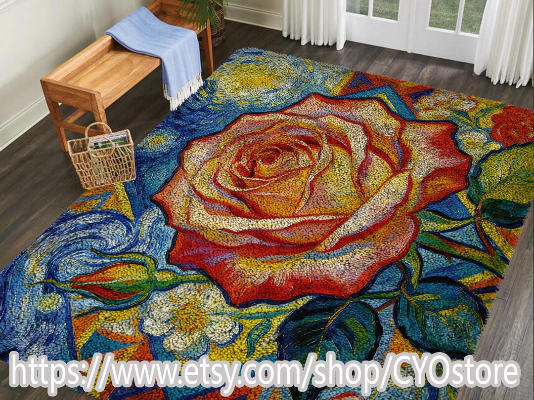 Red Roses Latch Hook Kit DIY Rug Making Pre-printed Canvas Non-slip - Etsy