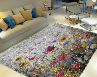 Floral Latch Hook Rug Kit: DIY Tapestry Carpet Craft