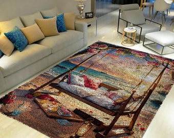 Coastal Swing Latch Hook Rug Kit: DIY Tapestry Carpet