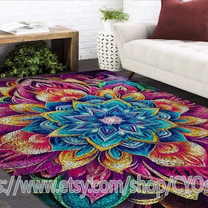 Knüpfteppich-Set, Großes Knüpfteppich-Set für Erwachsene mit bedruckter Leinwand / multifunktional / Wandteppich / Teppich / Geschenk / Blume