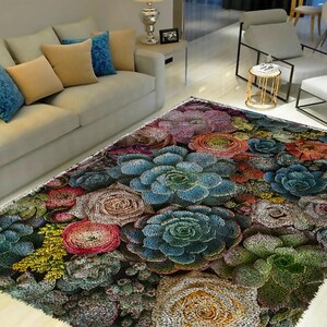 Succulent flower Latch Hook Kits, Large Latch Hook Rug Kit for Adults Latch Hook Kits with Printed Canvas Christmas  Decoration