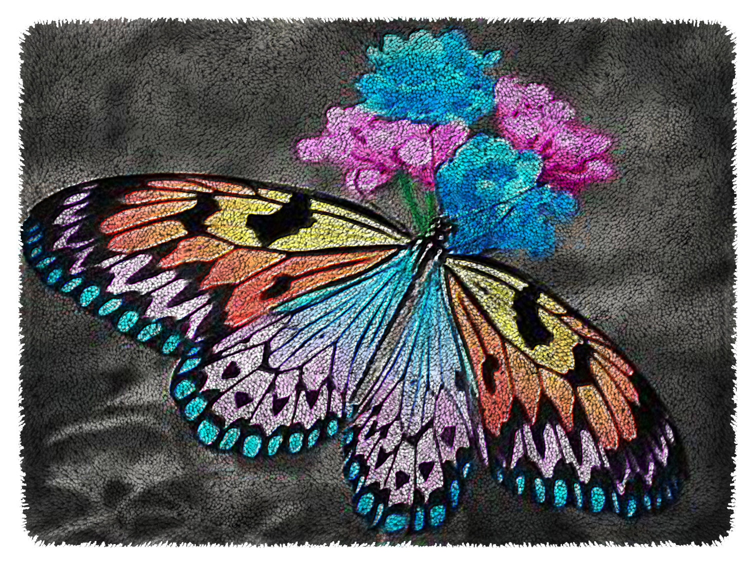 DIY Latch Hook Rug Kit - Butterfly Design, 52x38cm, Complete With Yarn & Hook For Beginners-1036300