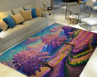 Landscape Latch Hook Rug Kit: DIY Tapestry Carpet for Adults