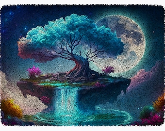 Moon Goddess Tree Latch Hook Kit: Large Rug Canvas for Adults
