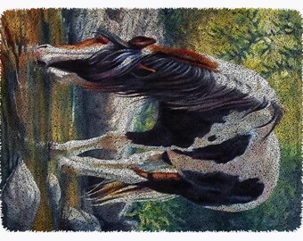 馬のラッチフックラグキット：大型DIYタペストリー、プリント