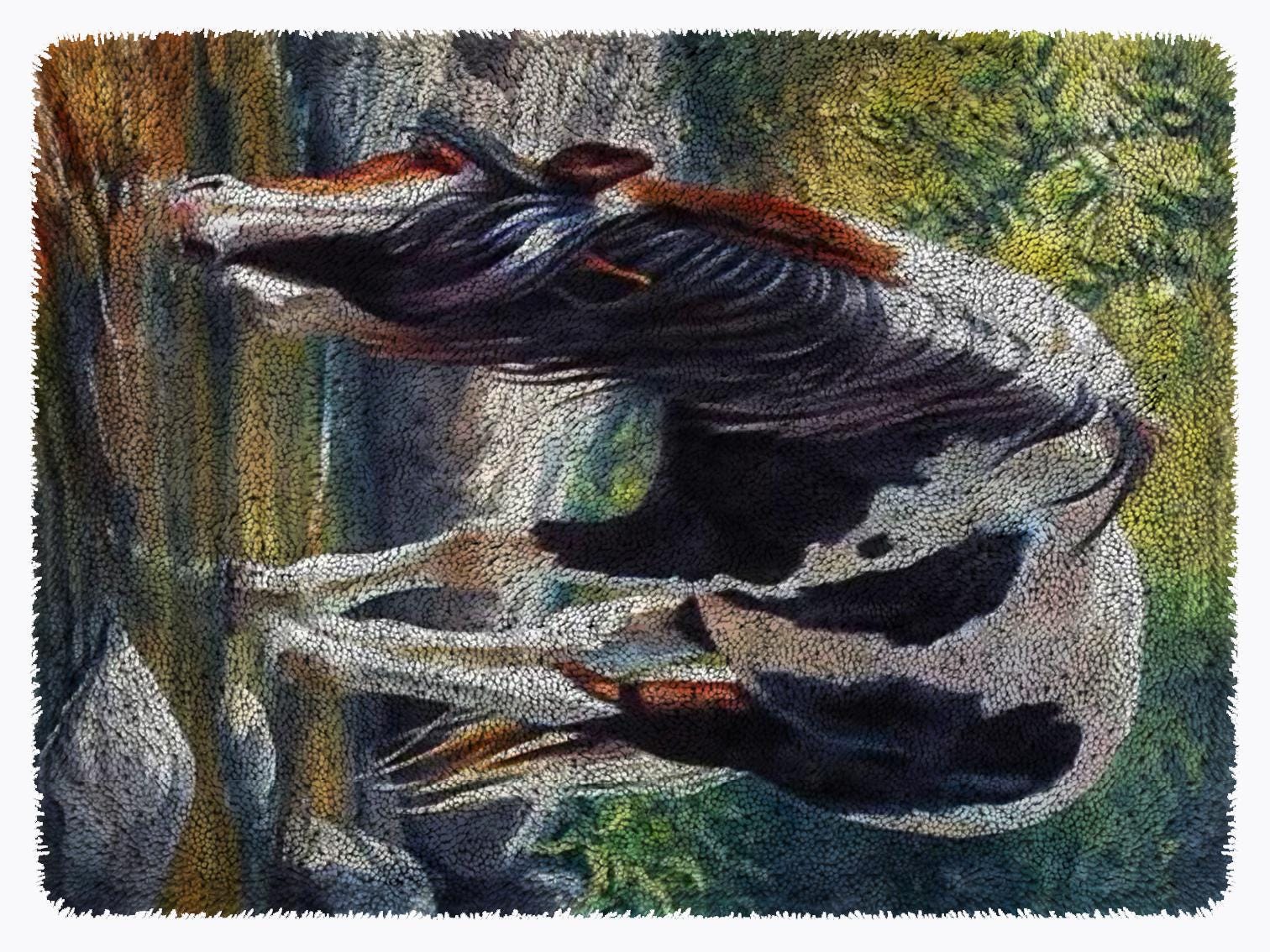 馬のラッチフックラグキット：大型DIYタペストリー、プリント