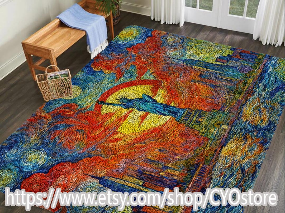 Liberia Rugs Statue of Liberty Latch Hook Rug Kits Pre-printed Canvas With Non-slip ...