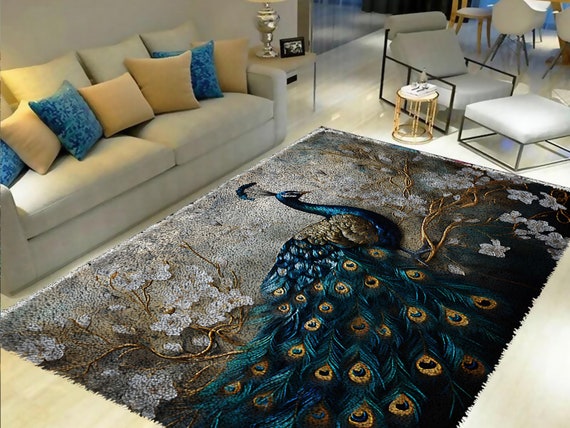 Peacock Latch Hook Rug Kit: DIY Craft with Printed Canvas
