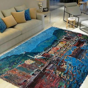 Kit Fai Da Te Tappeto Ad Uncinetto 60x90cm - Design Spiaggia Con Alba, Per Principianti