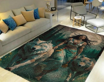 Kit para alfombra de gancho: Lienzo estampado con diseño de lobo, regalo para manualidades.