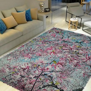 Latch Hook Rug Kit: Pink Flower Tree, Printed Canvas
