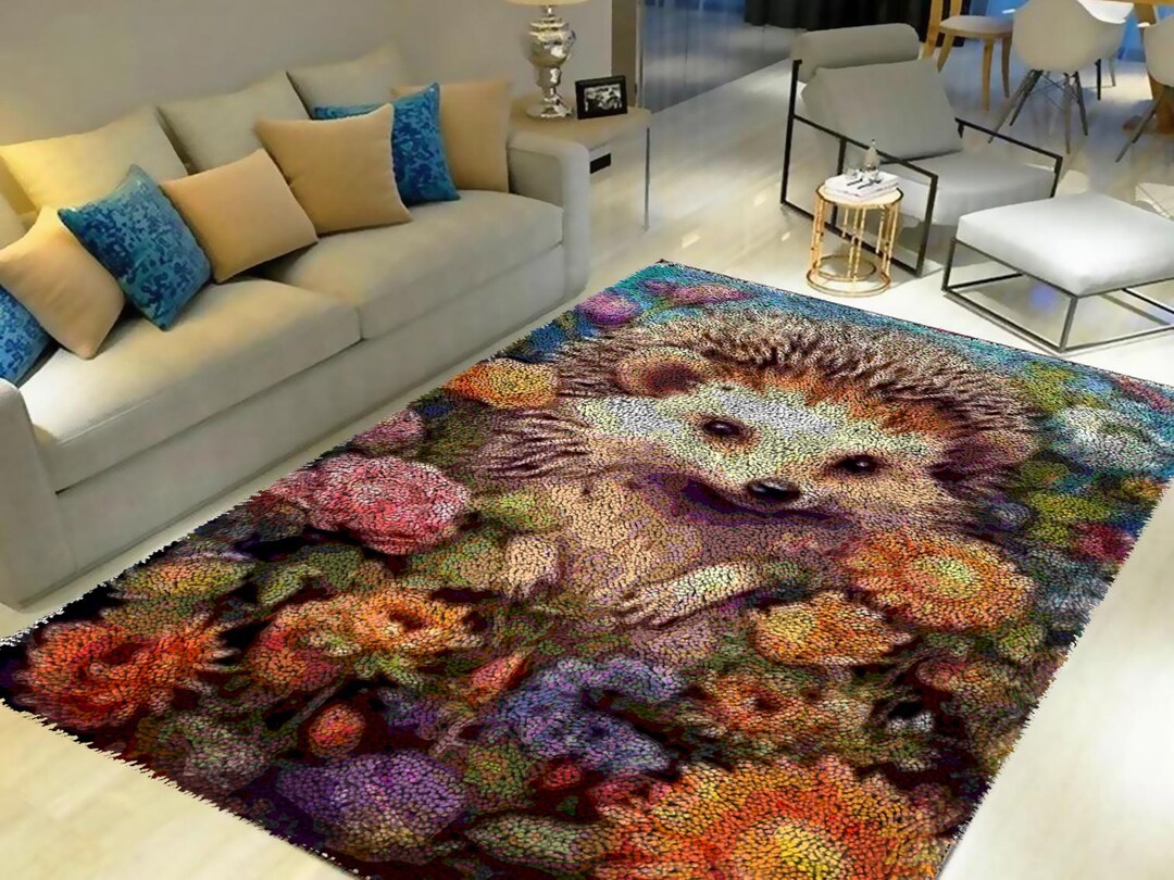 Hedgehog Rug Flower Hedgehog Latch Hook Rug Kit: DIY Mosaic Carpet Craft - Etsy