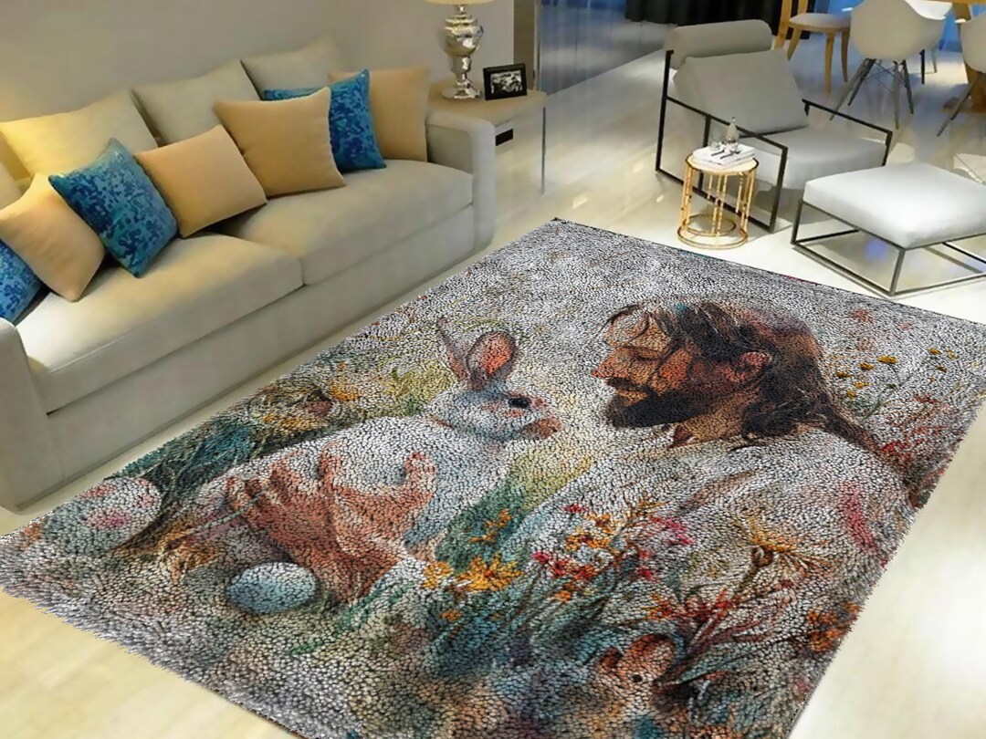 Jesus and Rabbit Latch Hook Rug Kit: Printed Canvas, DIY Home Decor - Etsy