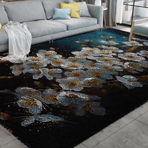 Beautiful Flowers Latch Hook Kits, Large Latch Hook Rug Kit for Adults Latch Hook Kits with Printed Canvas Christmas Decoration