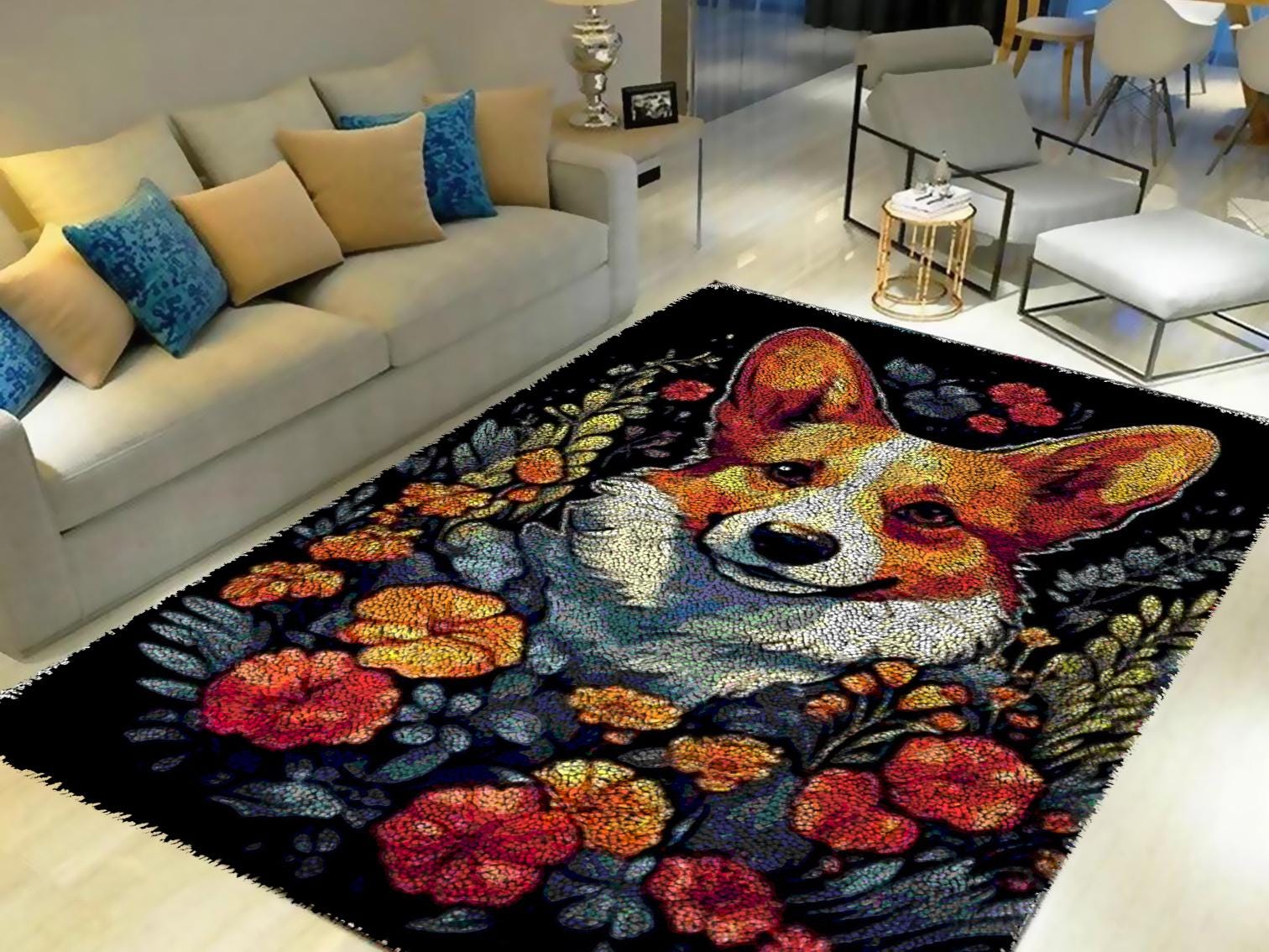 Kit Tapis Crochet Latch Hook Chiots - DIY Pour Débutants, Toile Imprimée 55x75 Cm, Fils Inclus