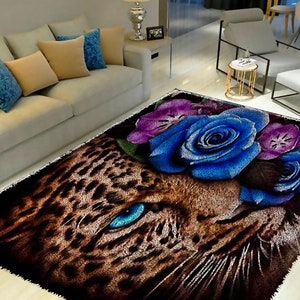 Kits de gancho de pestillo de leopardos y flores, kit de alfombra de gancho de pestillo grande para adultos Kits de gancho de pestillo con decoración navideña de lona impresa
