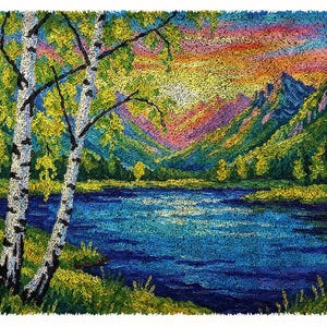Springtime Scenery Of The Small Lake Latch Hook Rug Kit, Full Supplies DIY Tapestry Carpet, Handmade Craft Gift for Home Decoration