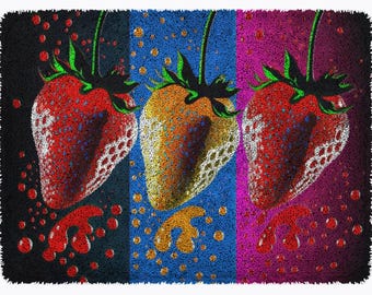 Kit para alfombra de ganchillo con fresas: Alfombra de punto de aguja para hacer tú mismo